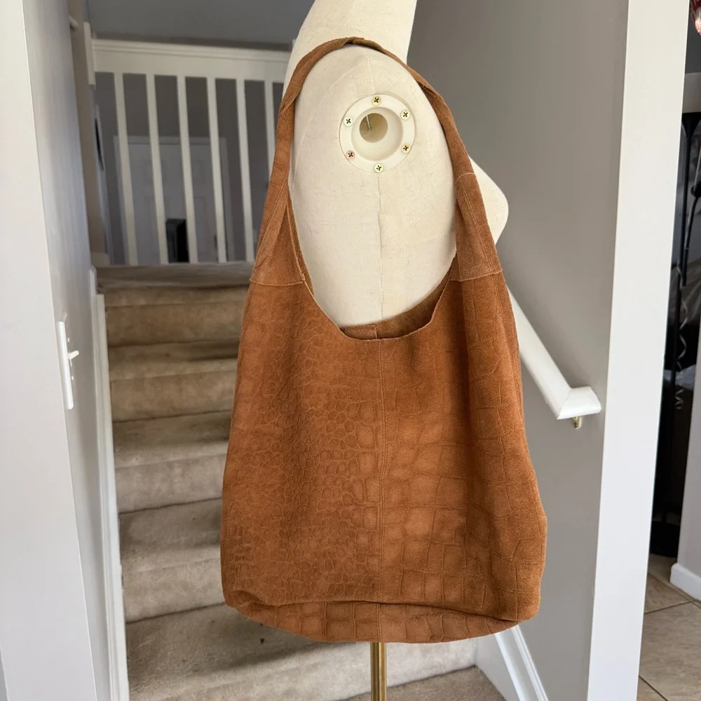Haute hippie Elegant Brown Croc-Embossed Tote Bag